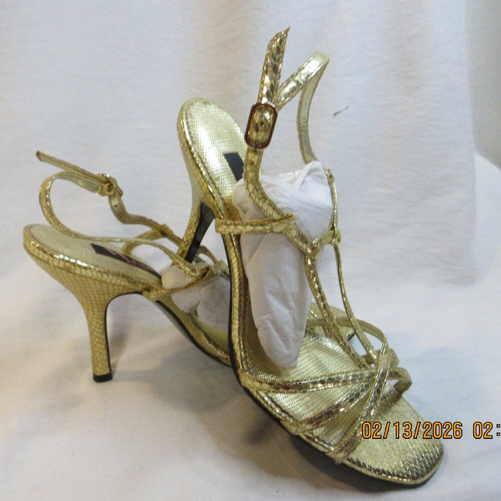 NINA NEW YORK~ GOLD METALLIC HEELED SLING BACK SHOES~ SIZE 8.5 M
